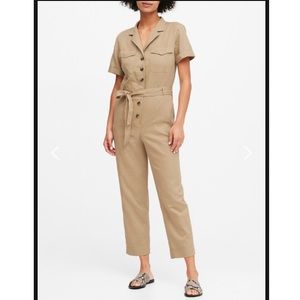 Petite Linen Cotton Utility Jumpsuit